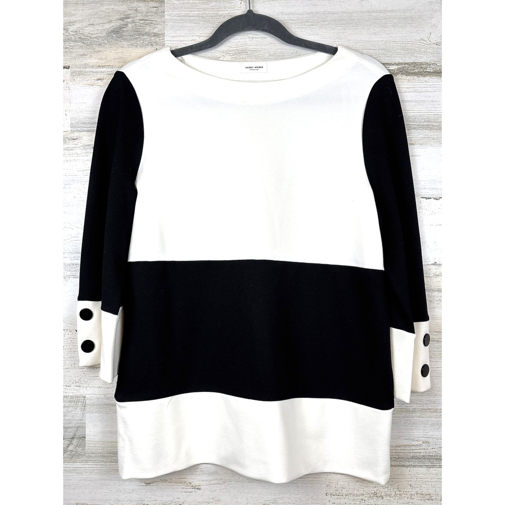 Gerry Weber Womens 6 Black White Colorblock 3/4 Sleeve Viscose Blouse NEW